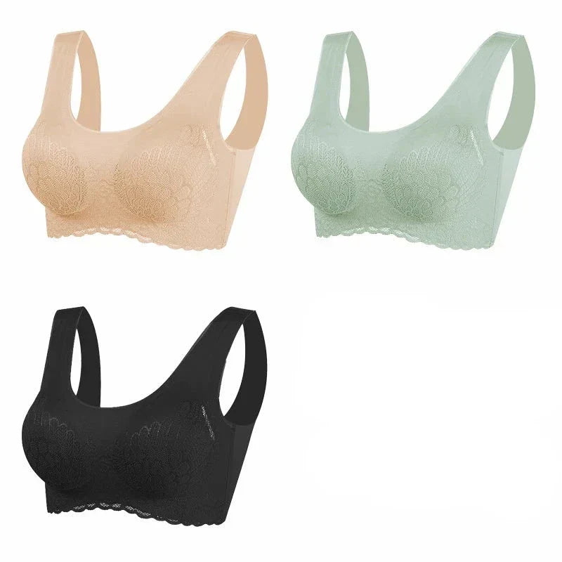 Sutiã Sem Costura Efeito Silicone de Renda - Kit 3 Peças