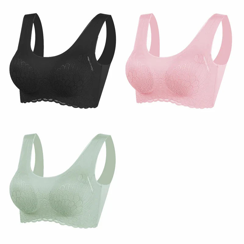 Sutiã Sem Costura Efeito Silicone de Renda - Kit 3 Peças