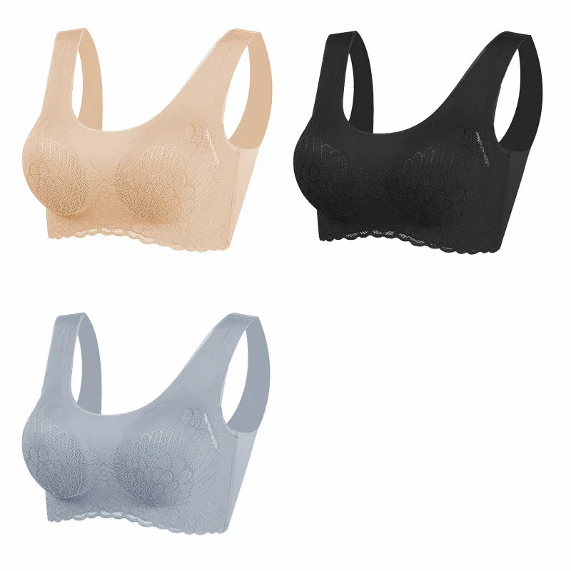 Sutiã Sem Costura Efeito Silicone de Renda - Kit 3 Peças