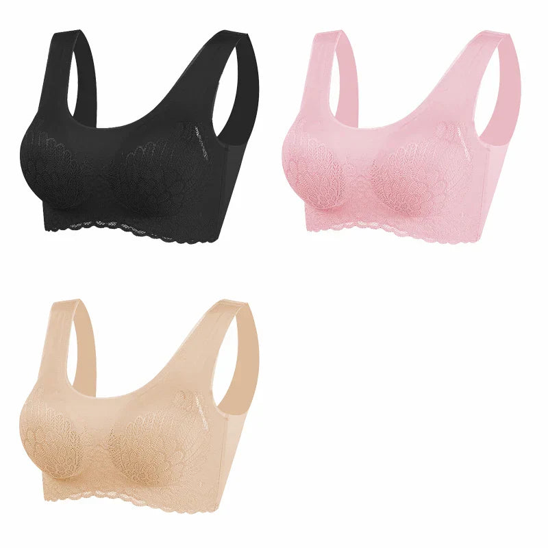 Sutiã Sem Costura Efeito Silicone de Renda - Kit 3 Peças