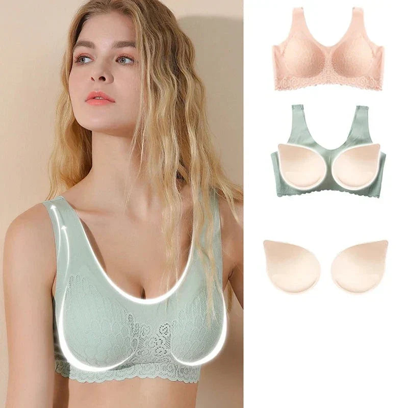 Sutiã Sem Costura Efeito Silicone de Renda - Kit 3 Peças