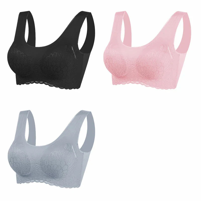 Sutiã Sem Costura Efeito Silicone de Renda - Kit 3 Peças