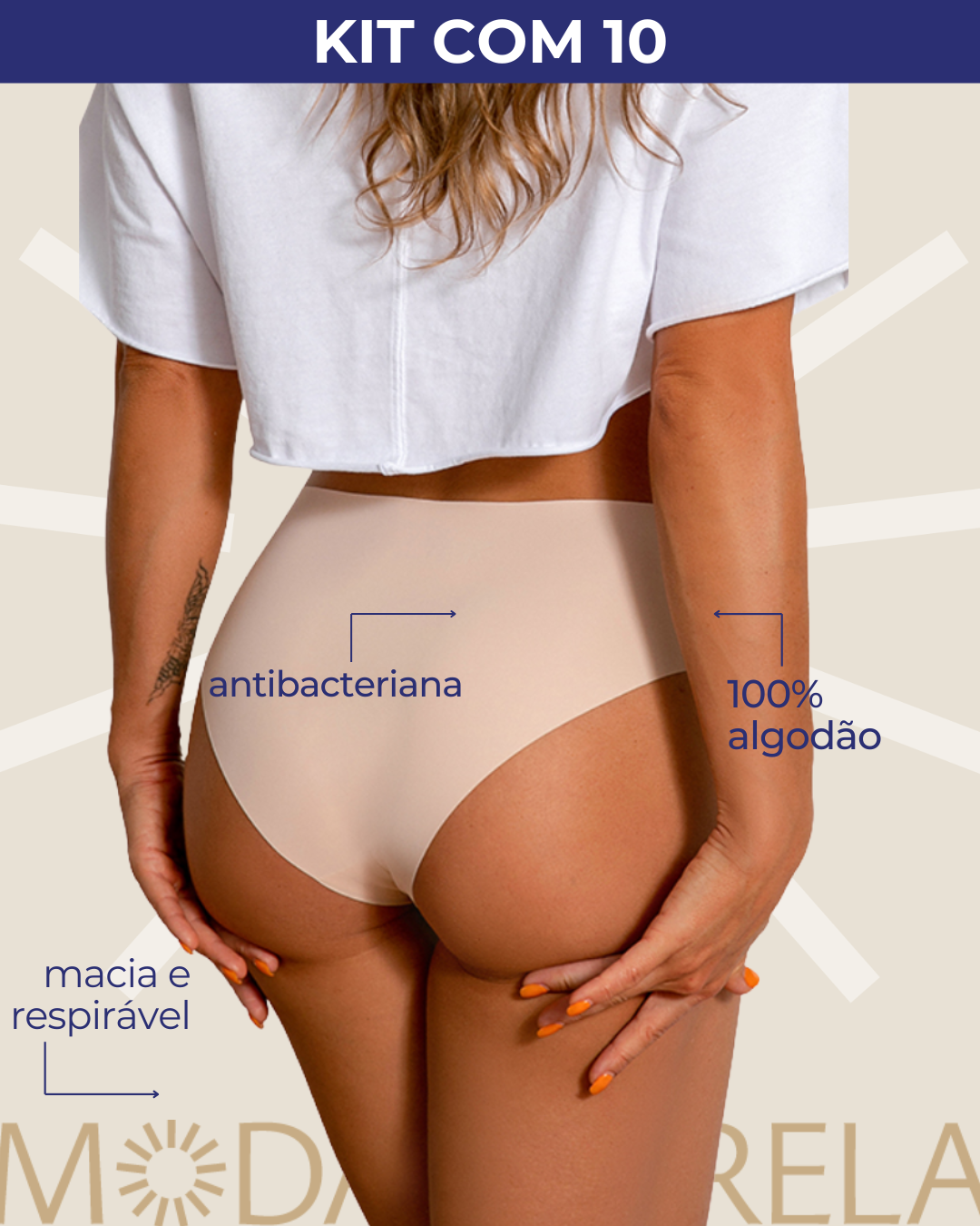 Calcinha Seda Cetim Sem Costura - Kit com 10 Peças